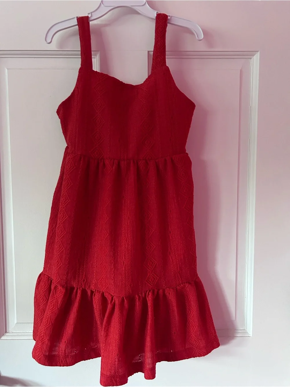 btween Red Textured Ruffle-Hem Sundress